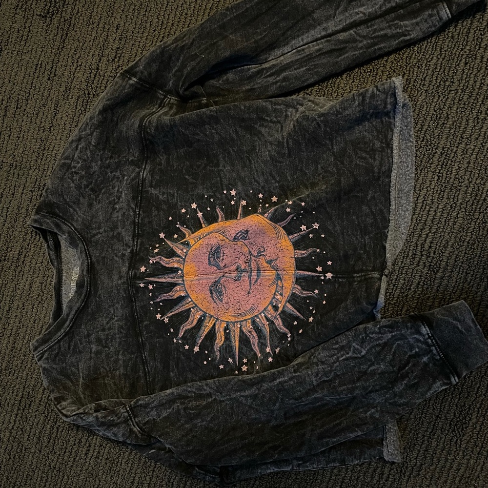 Rebellious one, cropped black sweatshirt with sun